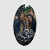 Merry Christmas Whimsical Script Family Photo Dog Ornament (Vorderseite)