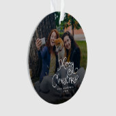 Merry Christmas Whimsical Script Family Photo Dog Ornament (Vorderseite)