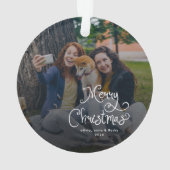 Merry Christmas Whimsical Script Family Photo Dog Ornament (Rückseite)