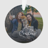 Merry Christmas Whimsical Script Family Photo Dog Ornament (Vorderseite)
