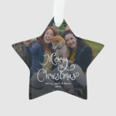 Merry Christmas Whimsical Script Family Photo Dog Ornament (Rückseite)