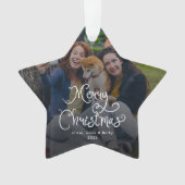 Merry Christmas Whimsical Script Family Photo Dog Ornament (Vorderseite)