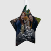 Merry Christmas Whimsical Script Family Photo Dog Ornament (Vorderseite)