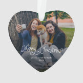 Merry Christmas Whimsical Script Family Photo Dog Ornament (Rückseite)