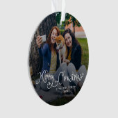 Merry Christmas Whimsical Script Family Photo Dog Ornament (Vorderseite)