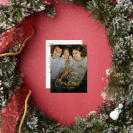 Merry Christmas Whimsical Script Family Photo Folien Feiertagspostkarte