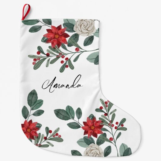 Merry Christmas Winter Floral Großer Weihnachtsstrumpf (Vorderseite)