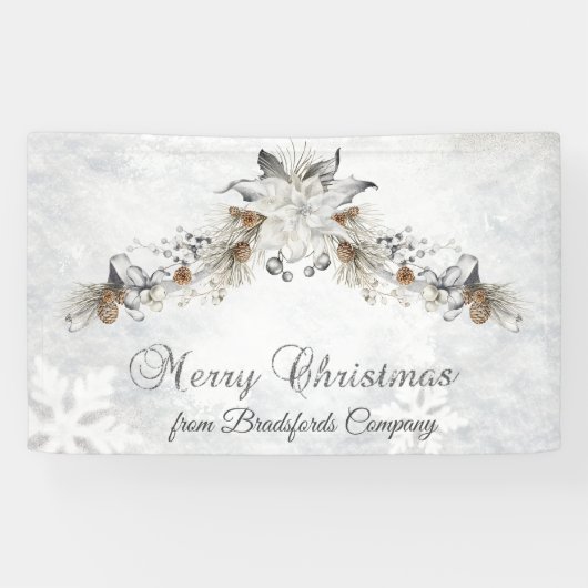 Merry Christmas Winter Flowers Pinecones Banner (Horizontal)