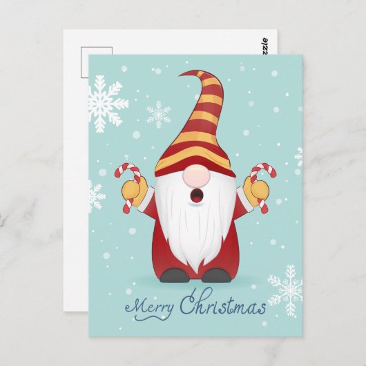 MERRY CHRISTMAS | Winter Holiday Candy Cane Gnome Postkarte (Vorne/Hinten)