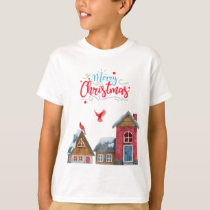 MERRY CHRISTMAS WINTER HOUSES RED KARDINAL VRDS T-Shirt