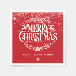 Merry Christmas Winter Snowflakes Family Name Serviette