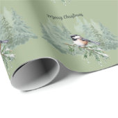 Merry Christmas Winter Spruce Tree Chickadee Geschenkpapier (Rolleneckpunkt)