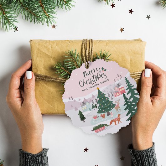 Merry Christmas Winter Wonderland Woodland Animals Ornament Karte