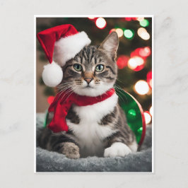 Merry Christmas with a cute kitten Feiertagspostkarte