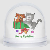 Merry Christmas with Cat and Puppy Schneekugeln (Vorderseite)