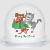 Merry Christmas with Cat and Puppy Schneekugeln (Rückseite)
