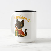 Merry Christmas with Emi the Black Cat Zweifarbige Tasse (Vorderseite Links)