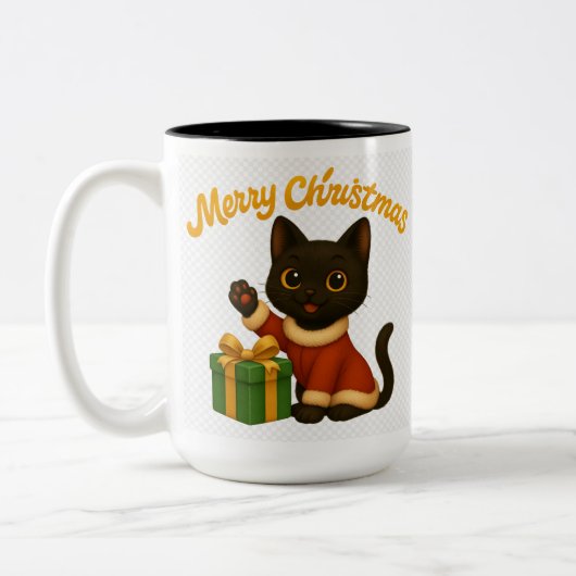 Merry Christmas with Emi the Black Cat Zweifarbige Tasse (Links)