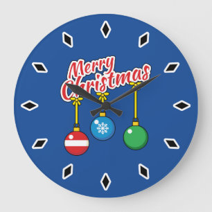 Merry Christmas with Hanging Balls Große Wanduhr