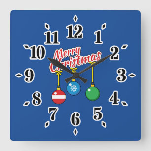 Merry Christmas with Hanging Balls Quadratische Wanduhr