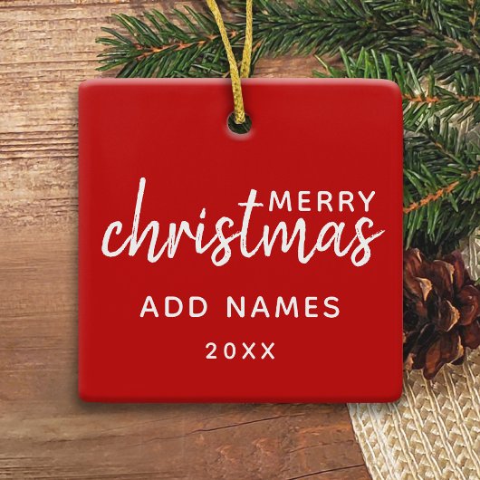 Merry Christmas with One Square Photo - red Keramikornament