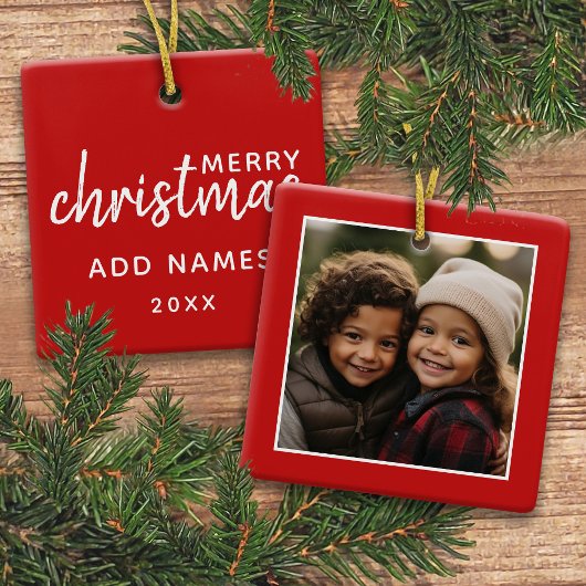 Merry Christmas with One Square Photo - red Keramikornament