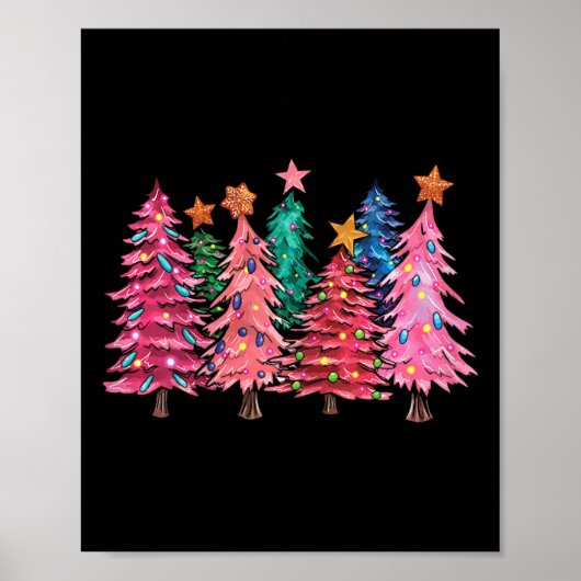 Merry Christmas With Pink Trees Xmas Costume Girls Poster (Vorne)