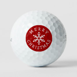 Merry Christmas with Snowflake on Bright Red Golfball