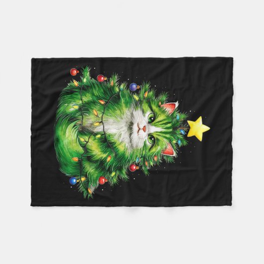 Merry Christmas With This Funny Christmas Tree Cat Fleecedecke (Vorderseite (Horizontal))