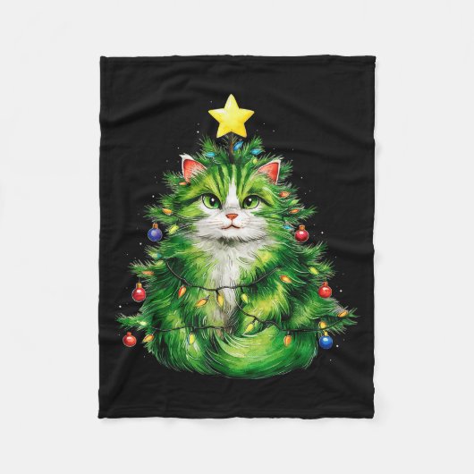 Merry Christmas With This Funny Christmas Tree Cat Fleecedecke (Vorderseite)
