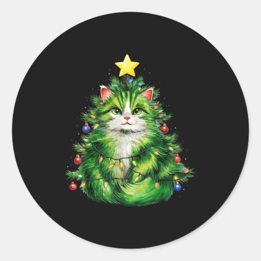Merry Christmas With This Funny Christmas Tree Cat Runder Aufkleber (Vorderseite)