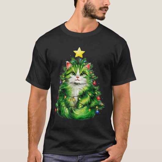 Merry Christmas With This Funny Christmas Tree Cat T-Shirt (Vorderseite)