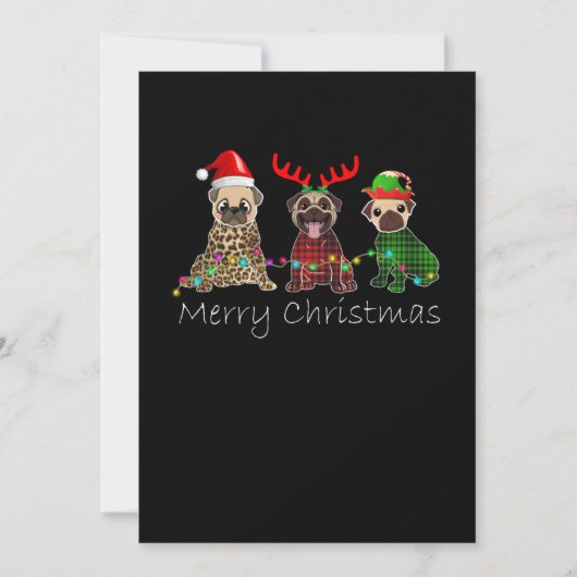 Merry Christmas with three pug dogs Einladung (Vorderseite)