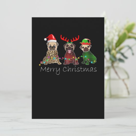 Merry Christmas with three pug dogs Einladung (Stehend Vorderseite)
