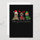 Merry Christmas with three pug dogs Einladung (Vorne/Hinten)