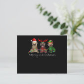 Merry Christmas with three pug dogs Feiertagspostkarte (Stehend Vorderseite)