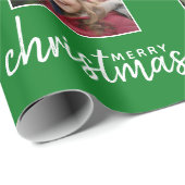 Merry Christmas with Two Square Photos - green Geschenkpapier (Rolleneckpunkt)