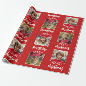 Merry Christmas with Two Square Photos - red Geschenkpapier (Ungerollt)