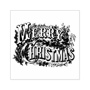 "MERRY CHRISTMAS" WOOD ART BRIEFMARKE GUMMISTEMPEL
