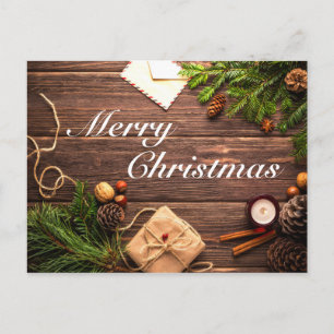 Merry Christmas Wood Design Postkarte