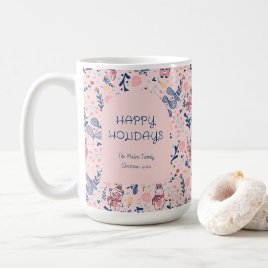Merry Christmas Woodland Friends in Winter Forest Kaffeetasse (Mit Donut)