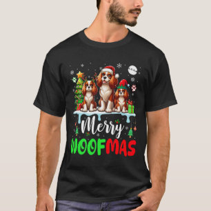 Merry Christmas Woof Three Santa Elf King Charles T-Shirt