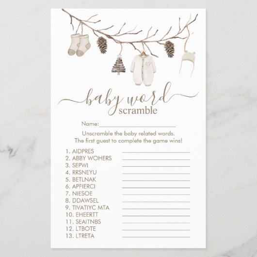 Merry Christmas Word Scramble Game Baby Shower Flyer (Vorne)