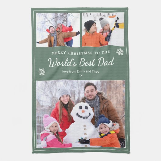 Merry Christmas World’s Best Dad Photos Sage Green Geschirrtuch (Vertikal)
