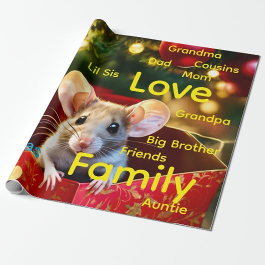 Merry Christmas Wrapping Family Love Mouse Geschenkpapier (Ungerollt)