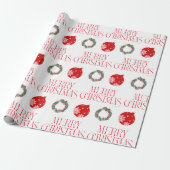 Merry Christmas Wrapping Paper w Ornament & Wreath Geschenkpapier (Ungerollt)