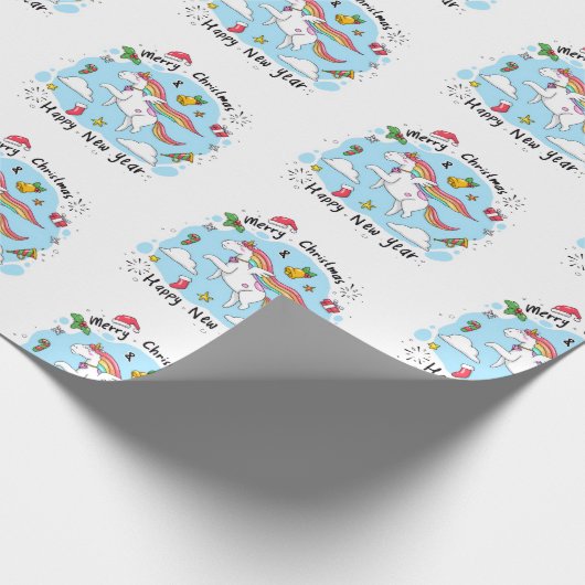 Merry Christmas Wrapping Unicorn Happy New Year Geschenkpapier (Ecke)