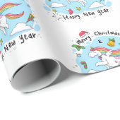 Merry Christmas Wrapping Unicorn Happy New Year  Geschenkpapier (Rolleneckpunkt)