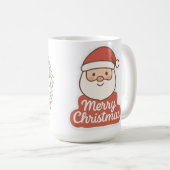 Merry Christmas Wreath & Cute Santa Two-Sided Holi Kaffeetasse (VorderseiteRechts)