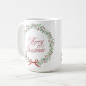 Merry Christmas Wreath & Cute Santa Two-Sided Holi Kaffeetasse (Vorderseite Links)